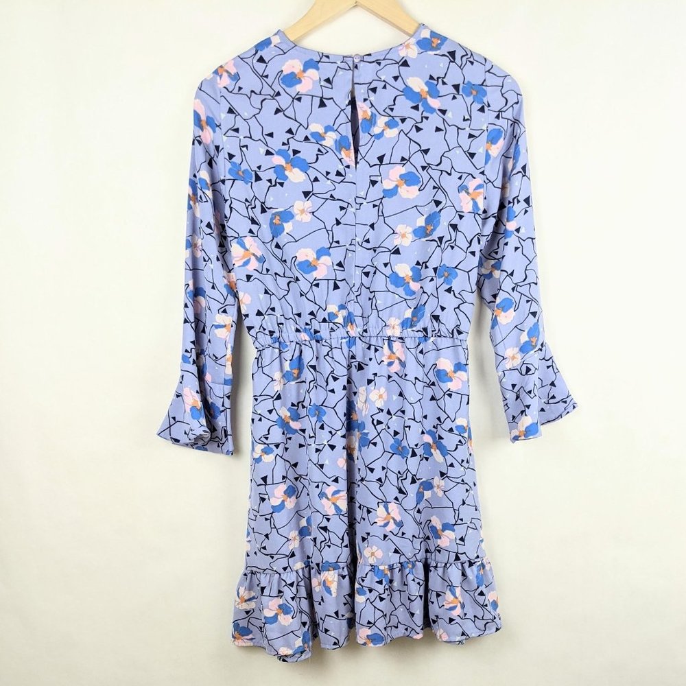 Vero Moda Soft Blue Floral Frill Sleeve Dress XS - Picture 6 of 6